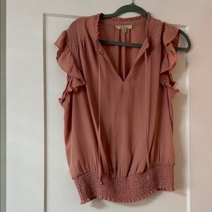 Elegant Ruffled V-Neck Blouse - Dusty Rose
